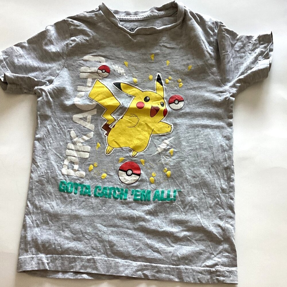Pikachu 'Gotta Catch Em All' Kids Youth Gray Short Sleeve T-Shirt 6 Years